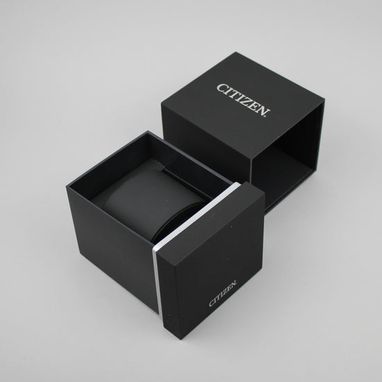 Dark grey Citizen watch box.