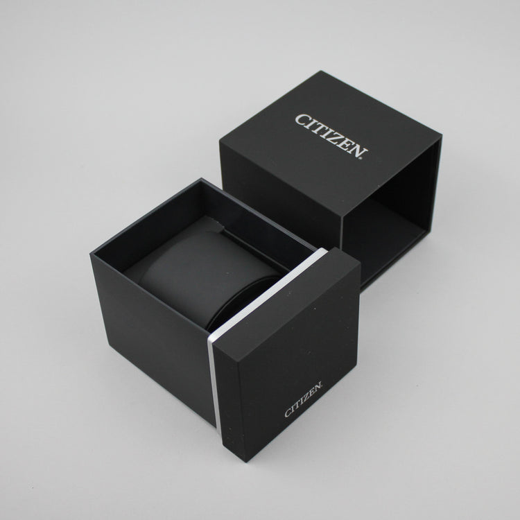 Dark grey Citizen watch box.