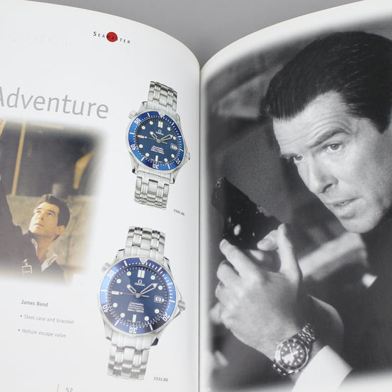 Omega My Choice watch catalog page images of the Pierce Brosnan James Bond watch