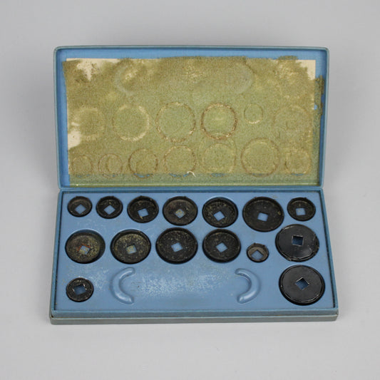 Box of tool kit for opening casebacks. Brand Tissot.