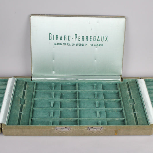 Open vintage light green Girard Perregaux watch case.