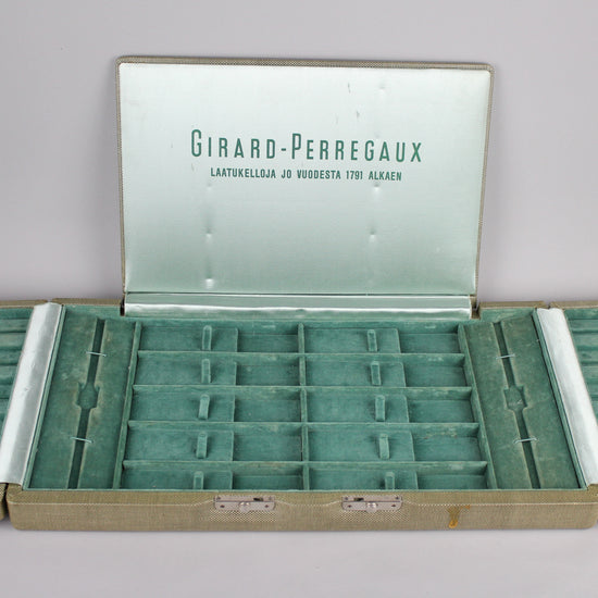 Open vintage light green Girard Perregaux watch case.