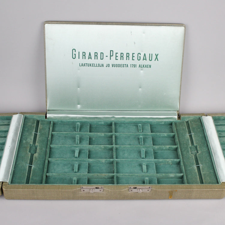 Open vintage light green Girard Perregaux watch case.