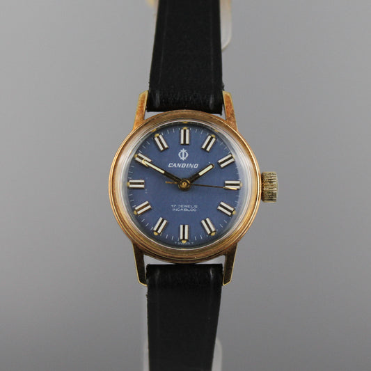 Women's NOS Candino blue manual wind watch