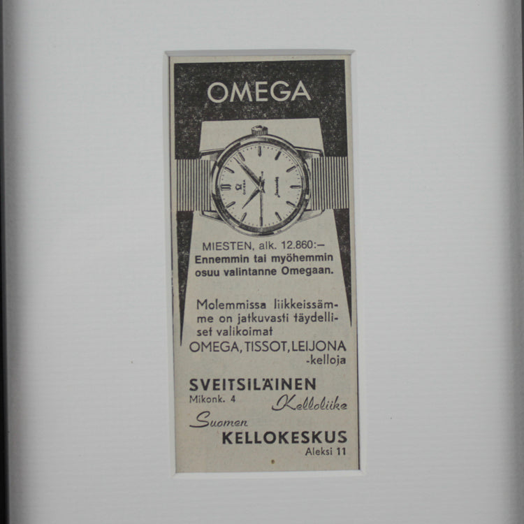 Black and White Omega newspaper advertisement from the 1960s detail