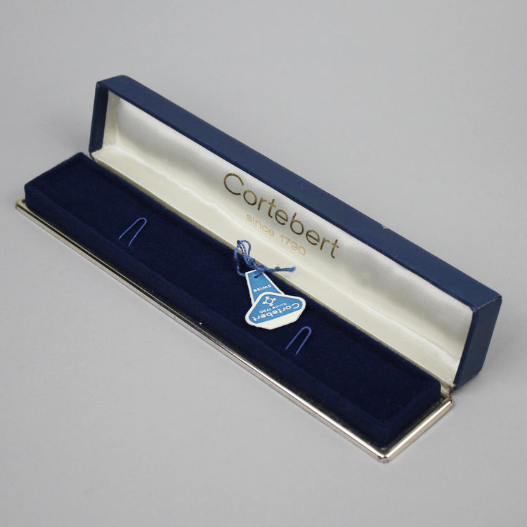 Cortebert blue watch box and hang tag.