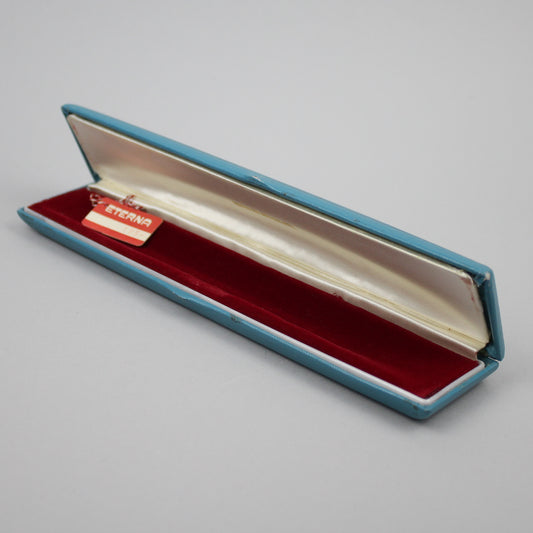 Eterna light blue watch box with hang tag.