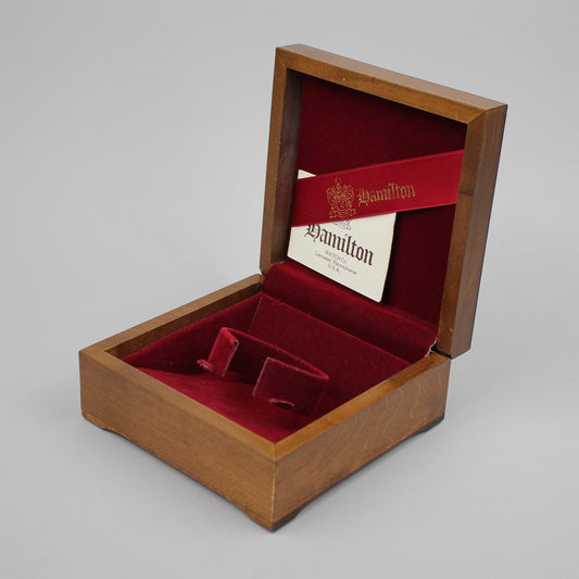 Hamilton watch box wood and red suede.