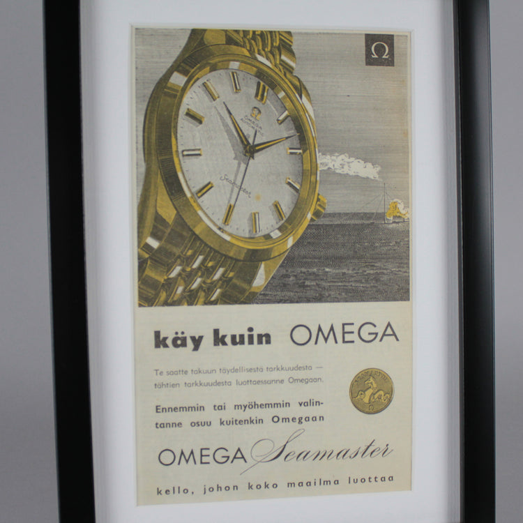 Old 1960s Omega magazine advertisement gold framed detail