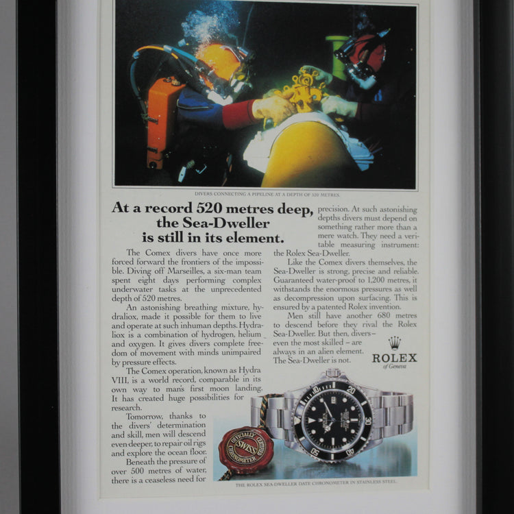 Framed old Rolex magazine advertisement color detail