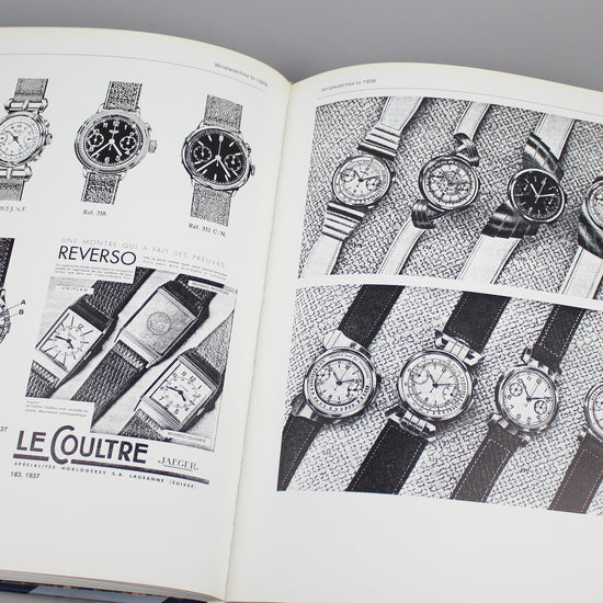 Swiss Wristwatches book back page full of vintage Jaeger Le Coultre watch images.