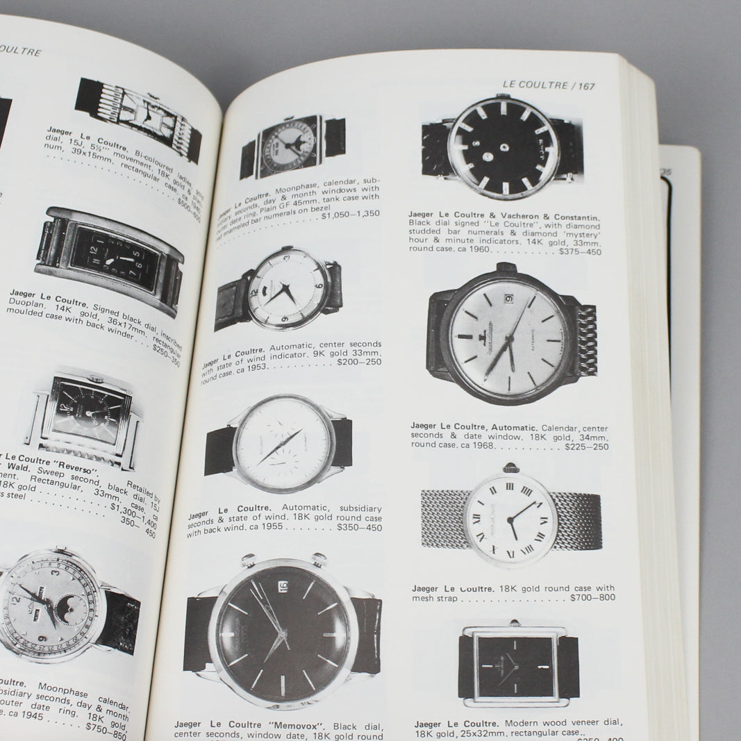 Vintage watch price quide book pages full of wristwatch images
