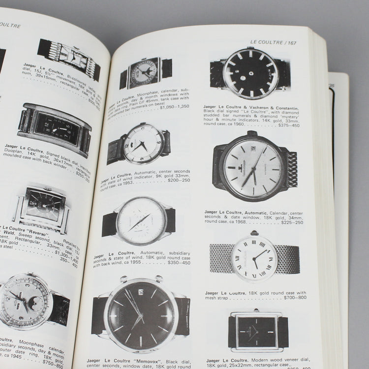 Vintage watch price quide book pages full of wristwatch images