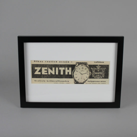 An old Zenith newspaper advertisement from the 1950s, framed front