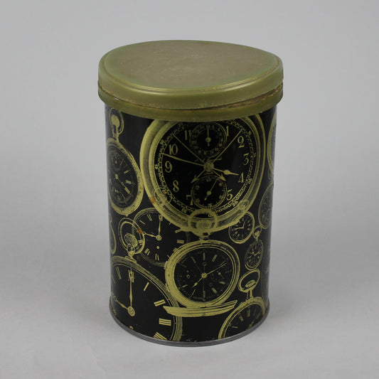 Watch themed metal jar front